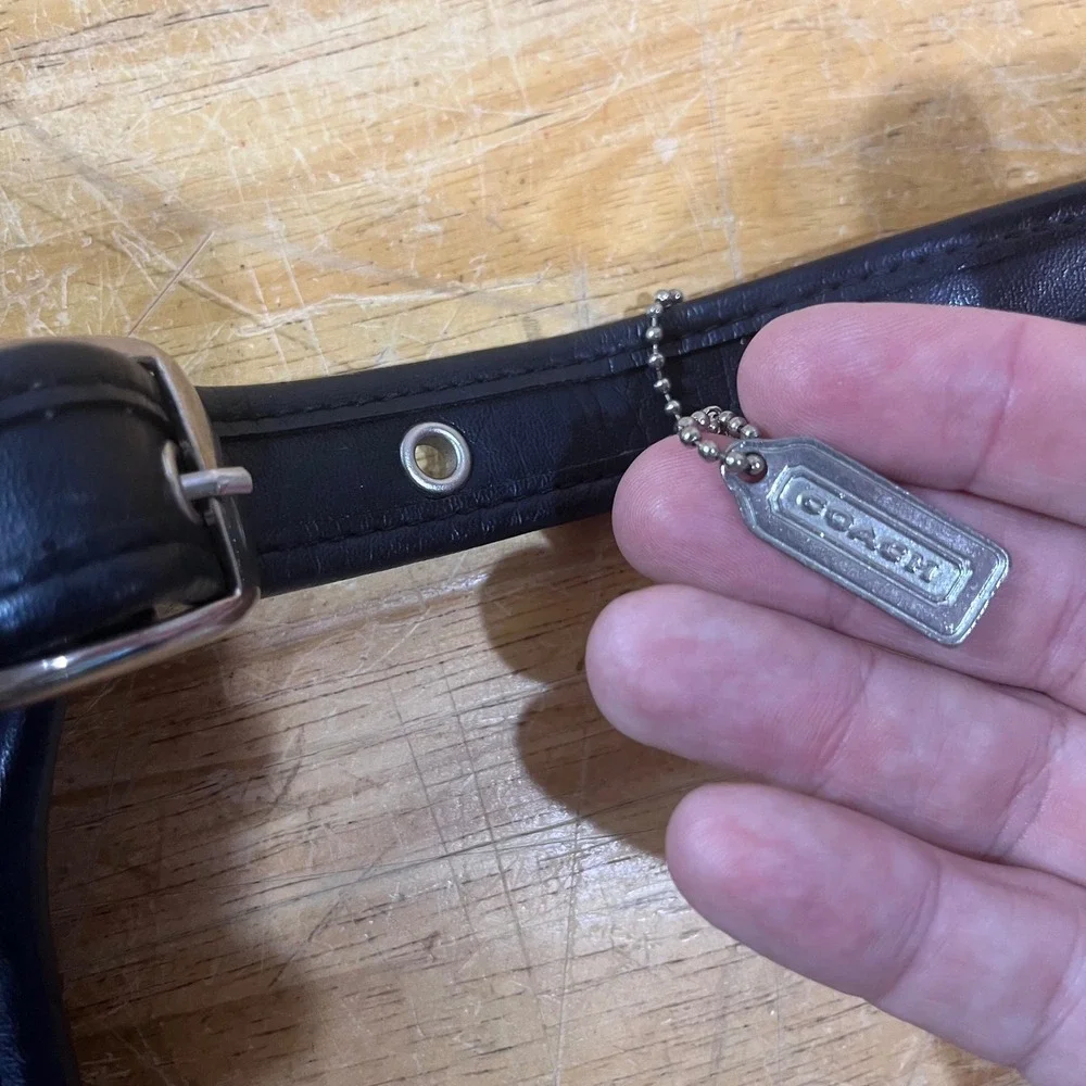 Vtg Coach Black Leather Crossbody Bag Silver Hardware Organizer Pocket